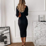 Women's Long Sleeve Dress V-neck Casual Dresses Soid Color Stripe Bodycon Dress Plus Size Long Dress