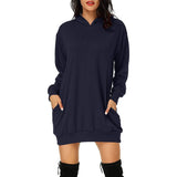Women's Long Sleeve Hooded Pockets Pullover Hoodie Dress Tunic Sweatshirt