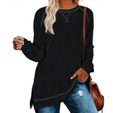 Women's Long Sleeve Loose Casual Autumn Pullover Side Slit Tunic Top