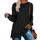 Women's Long Sleeve Loose Casual Autumn Pullover Side Slit Tunic Top
