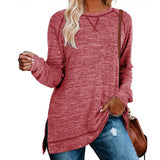 Women's Long Sleeve Loose Casual Autumn Pullover Side Slit Tunic Top