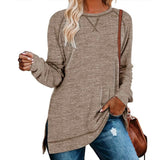 Women's Long Sleeve Loose Casual Autumn Pullover Side Slit Tunic Top