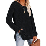 Women's Long Sleeve Loose Casual Autumn Pullover Side Slit Tunic Top