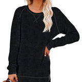 Women's Long Sleeve Loose Casual Autumn Pullover Side Slit Tunic Top