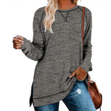 Women's Long Sleeve Loose Casual Autumn Pullover Side Slit Tunic Top