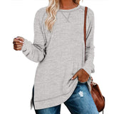 Women's Long Sleeve Loose Casual Autumn Pullover Side Slit Tunic Top