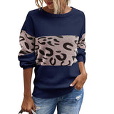 Women’s Long Sleeve Off Shoulder Knitted Leopard Print Sweater