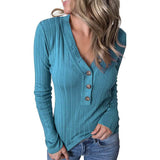 Women's Long Sleeve V Neck Ribbed Button Knit Sweater