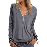 Women's Long Sleeve Zipper Quarter Zip V Neck Casual Top
