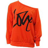 Womens Love Letter Printed Off Shoulder Pullover Sweatshirt Slouchy Tops Shirts