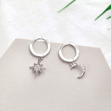 Women's Moon Star Pendant Small Hoop Earrings