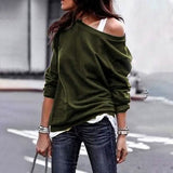 Women's New Fashion Style One Shoulder Soft Long Sleeve Top