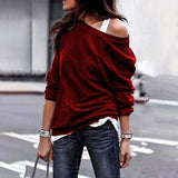 Women's New Fashion Style One Shoulder Soft Long Sleeve Top