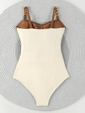 Women's one-piece patchwork color camisole swimsuit metal design