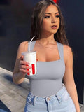 Women's One-piece Set Sleeveless Square Neck Skinny Yoga Bodysuit, Women's Sportswear Clothing