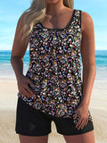 Women's plus size split floral print Tankini quick drying swimsuit set