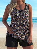 Women's plus size split floral print Tankini quick drying swimsuit set