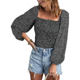 Women's Puff Long Sleeve Square Neck Tops