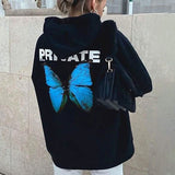 Women's Pullover Butterfly Text Lip Print Hoodies