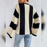 Women's Pullover Ribbed Knit Patchwork Striped Sweater