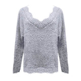 Women's Pullover Sweater Knitted Solid Colored Casual Acrylic Long Sleeve Loose Sweater Cardigans V Neck