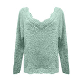 Women's Pullover Sweater Knitted Solid Colored Casual Acrylic Long Sleeve Loose Sweater Cardigans V Neck