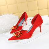 Women's Pumps; Sexy high heels; stiletto pointed hollow square metal buckle high heels; Fashional shoes
