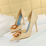 Women's Pumps; Sexy high heels; stiletto pointed hollow square metal buckle high heels; Fashional shoes