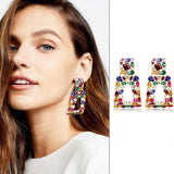 Women's Rhinestone Rectangle Drop Earrings