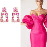 Women's Rhinestone Rectangle Drop Earrings