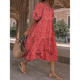 Women's Ruffled Patchwork Print Midi Dress
