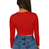 Women's Sexy Bodycon Scoop Neck Long Sleeve Slim Crop Top
