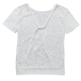 Women's Short Sleeve Back Lace Top Blouse