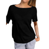 Women's Short Sleeve Back Lace Top Blouse