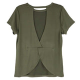 Women's Short Sleeve Criss Cross Open Back Solid T-Shirt Blouse