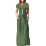 Women's Short Sleeve Loose Casual Long Dresses with Pockets