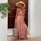 Women's Sleeveless Solid Color Lace Panel Dress