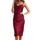 Women's Sleeveless Spaghetti Strap Satin Dress