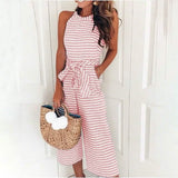Women's Solid Color Crew Neck Casual Jumpsuit