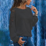 Womens Solid Color Hollow Out Pullovers Loose T-shirts