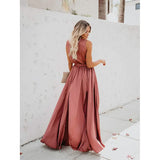 Women's Solid Color Slit Tie Maxi Dress