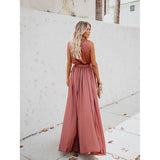 Women's Solid Color Slit Tie Maxi Dress