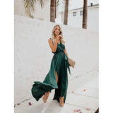 Women's Solid Color Slit Tie Maxi Dress