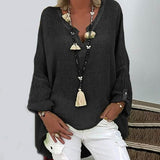 Women's Solid Colored Long Sleeve Button V Neck Basic Top