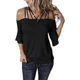 Womens Spaghetti Straps Cold Shoulder Shirts