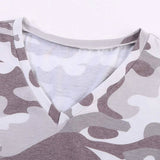 Women's Summer Camo V Neck Short Sleeve Tee Shirts Casual Loose Blouse Tops