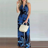 Women's Summer New Digital Printing Colorful Slit Jumpsuit