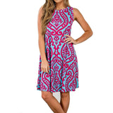 Women's Summer Sleeveless Damask Print Pocket Loose T-Shirt Cover Up Dress