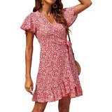 Women's Summer Wrap V Neck Polka Dot Dress