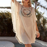 Women's Swimwear Cover Up Beach Dress Tassel Printing Hole